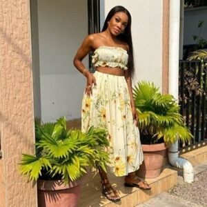 H&M Wildflower Collection Crop Top and Skirt Set sz L